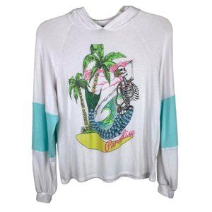 Lauren Moshi White and Teal Graphic Hoodie